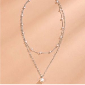 Silver dainty peal layered necklace